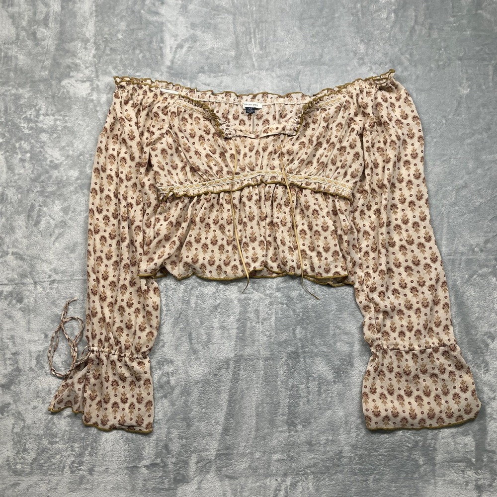 American Eagle Blouse Womens Large Cream Floral Boho Off Shoulder Crop Top